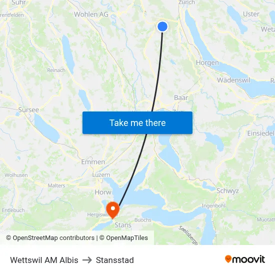 Wettswil AM Albis to Stansstad map