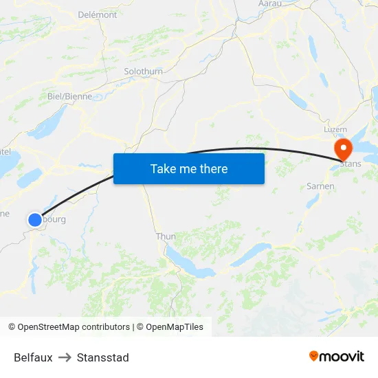 Belfaux to Stansstad map