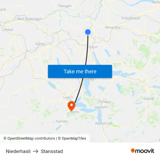 Niederhasli to Stansstad map