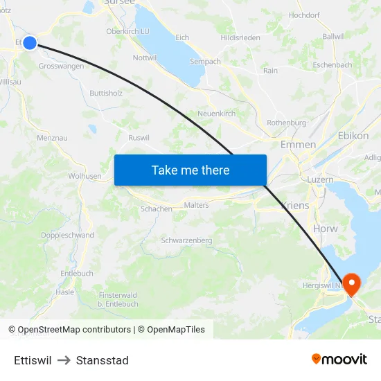 Ettiswil to Stansstad map