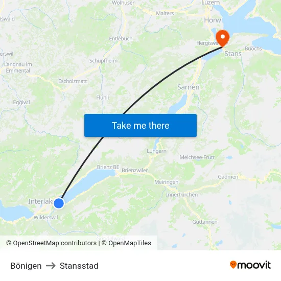 Bönigen to Stansstad map