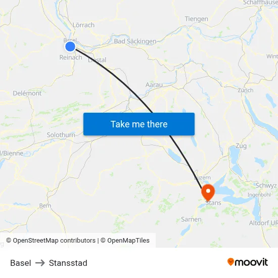 Basel to Stansstad map