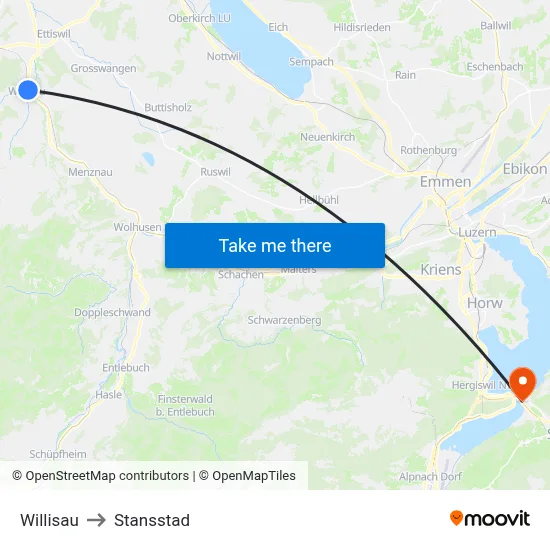 Willisau to Stansstad map