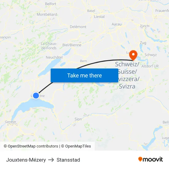 Jouxtens-Mézery to Stansstad map