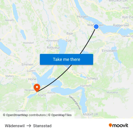 Wädenswil to Stansstad map