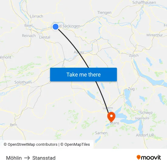 Möhlin to Stansstad map
