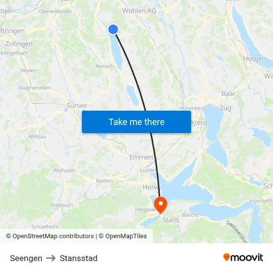 Seengen to Stansstad map