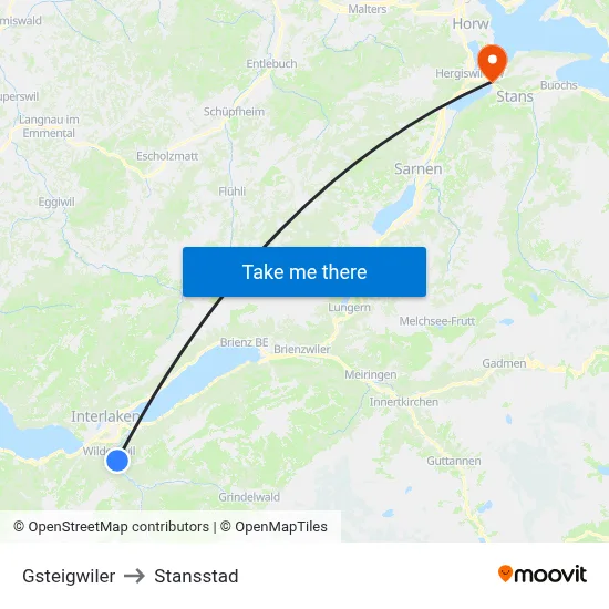 Gsteigwiler to Stansstad map
