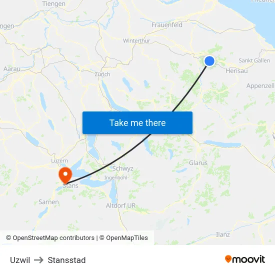 Uzwil to Stansstad map