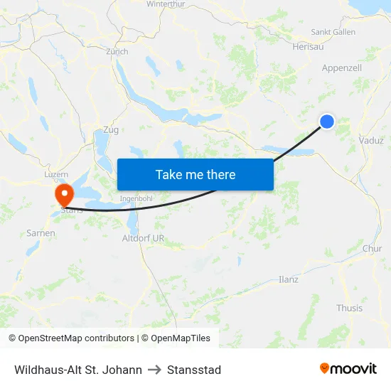 Wildhaus-Alt St. Johann to Stansstad map
