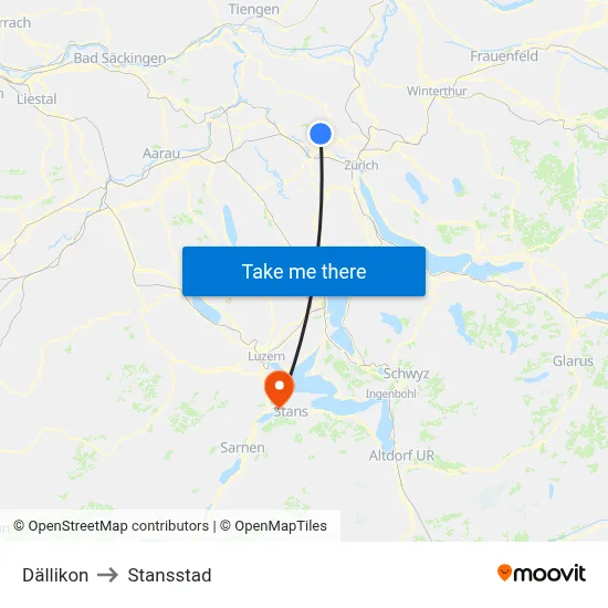 Dällikon to Stansstad map