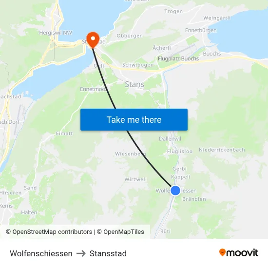Wolfenschiessen to Stansstad map