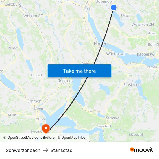 Schwerzenbach to Stansstad map