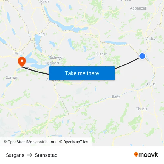 Sargans to Stansstad map