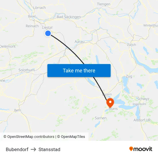 Bubendorf to Stansstad map