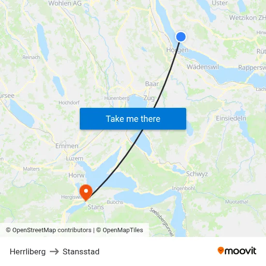 Herrliberg to Stansstad map