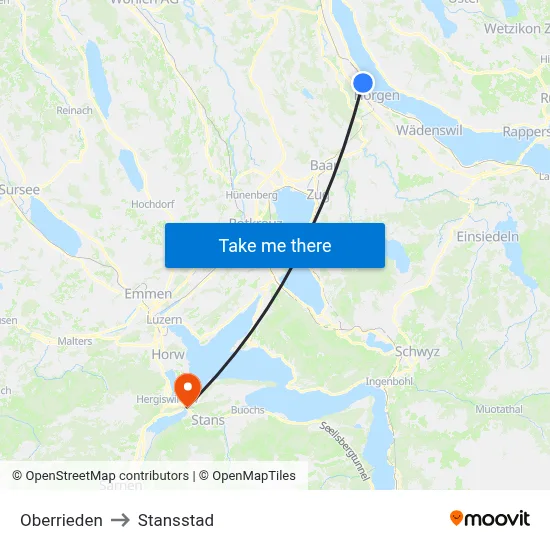 Oberrieden to Stansstad map