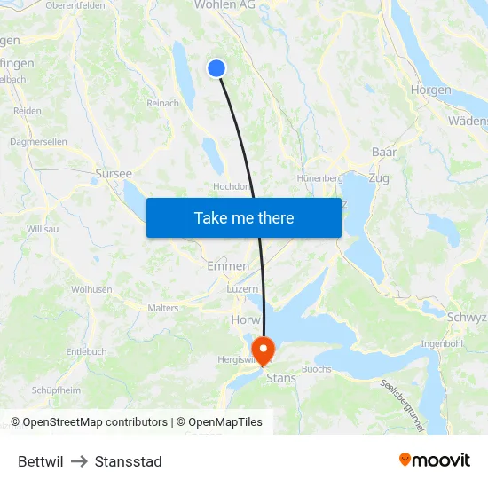 Bettwil to Stansstad map