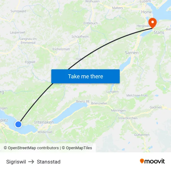 Sigriswil to Stansstad map