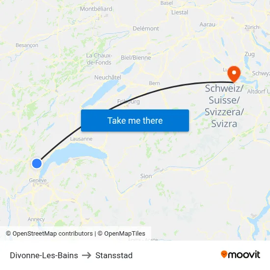 Divonne-Les-Bains to Stansstad map