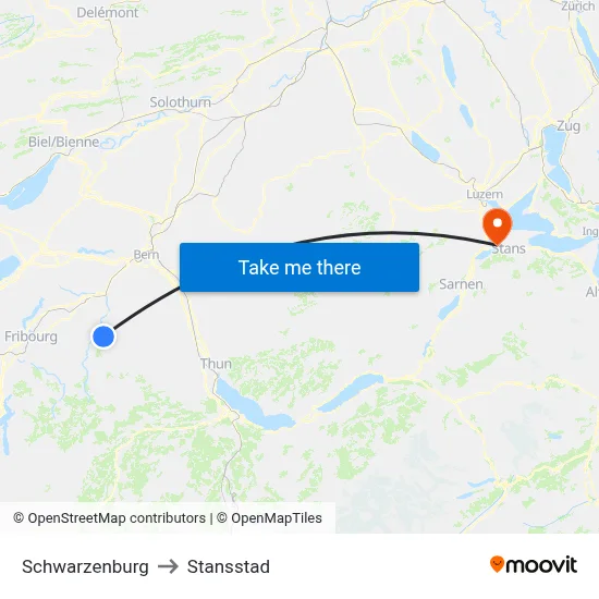Schwarzenburg to Stansstad map