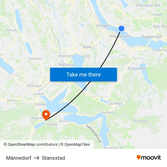 Männedorf to Stansstad map