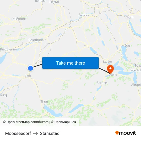 Moosseedorf to Stansstad map