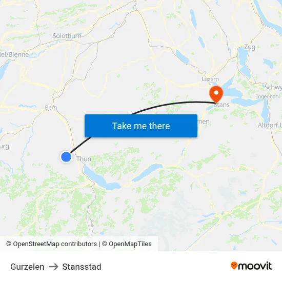 Gurzelen to Stansstad map