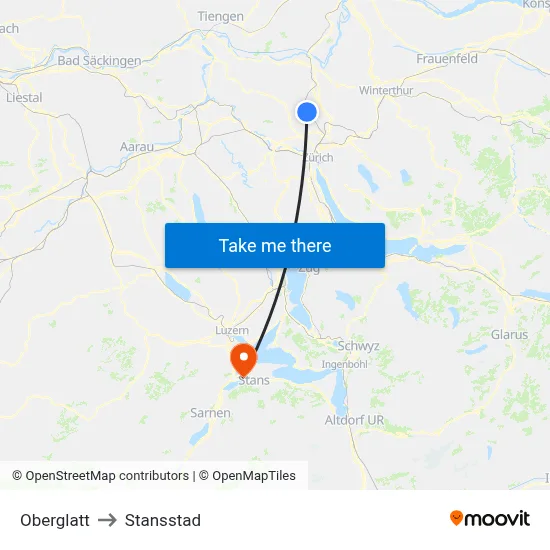 Oberglatt to Stansstad map