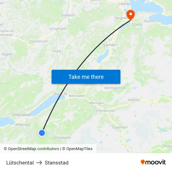 Lütschental to Stansstad map