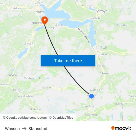 Wassen to Stansstad map