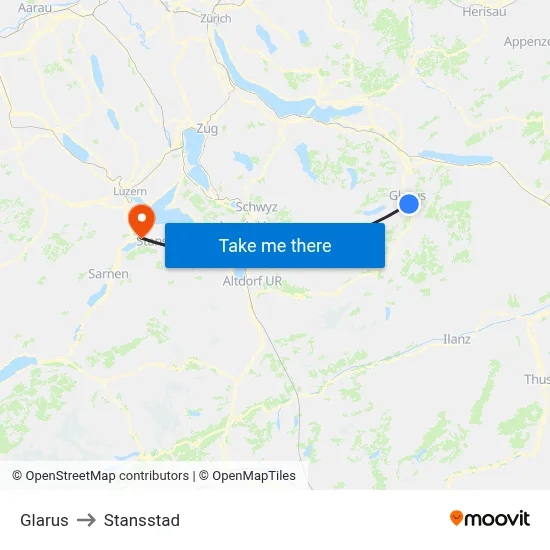 Glarus to Stansstad map