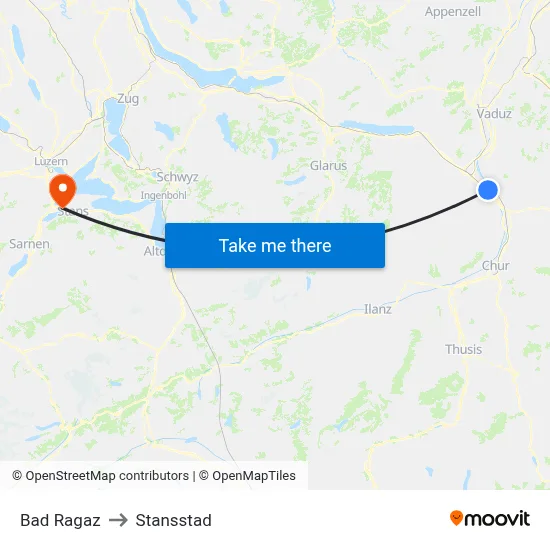 Bad Ragaz to Stansstad map