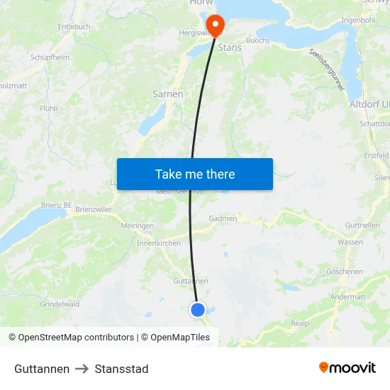 Guttannen to Stansstad map
