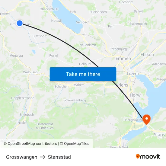 Grosswangen to Stansstad map