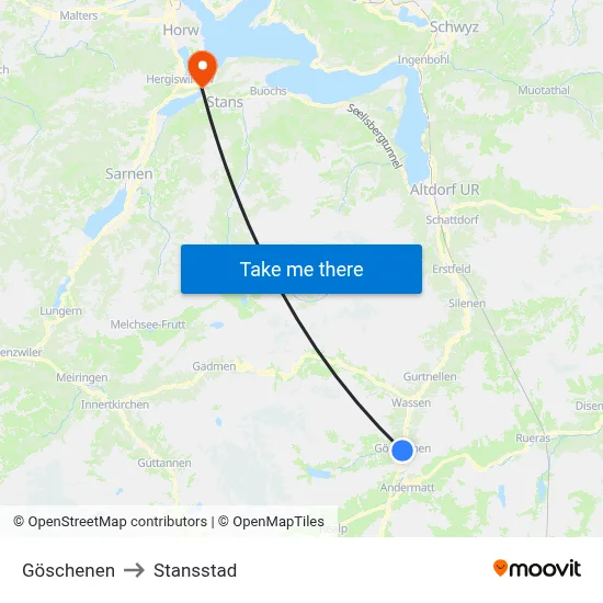 Göschenen to Stansstad map