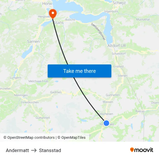 Andermatt to Stansstad map