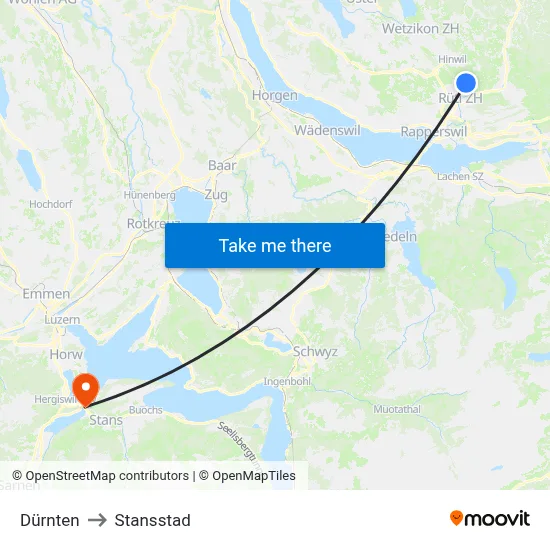 Dürnten to Stansstad map