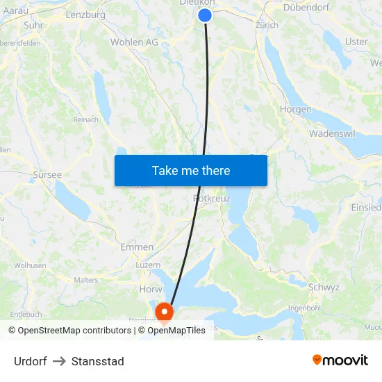 Urdorf to Stansstad map