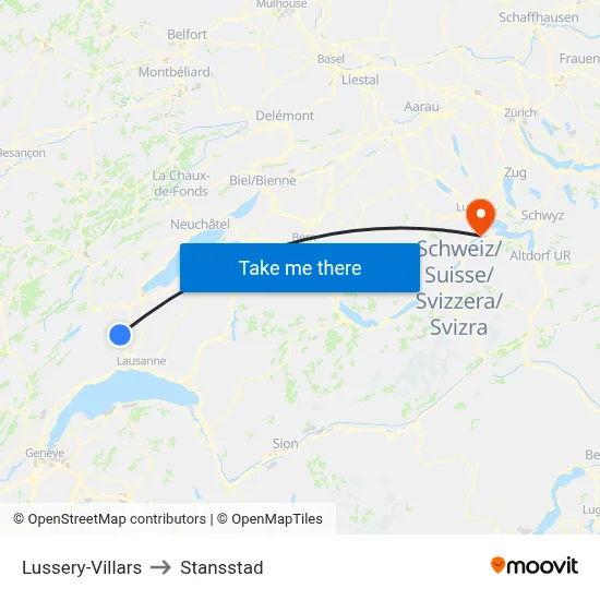 Lussery-Villars to Stansstad map