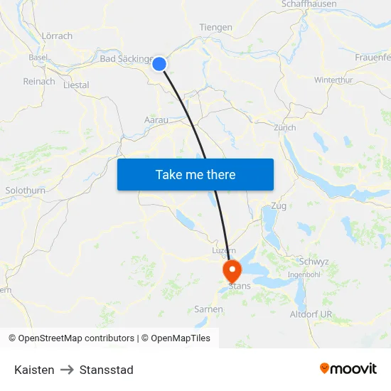Kaisten to Stansstad map