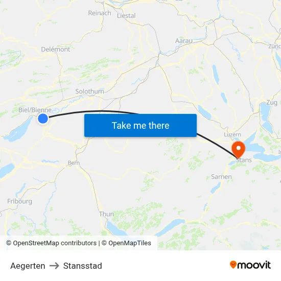 Aegerten to Stansstad map