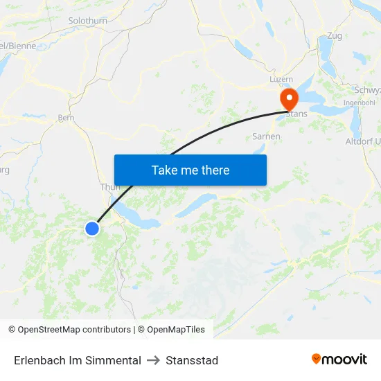 Erlenbach Im Simmental to Stansstad map