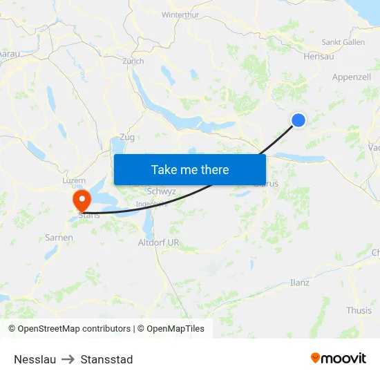 Nesslau to Stansstad map