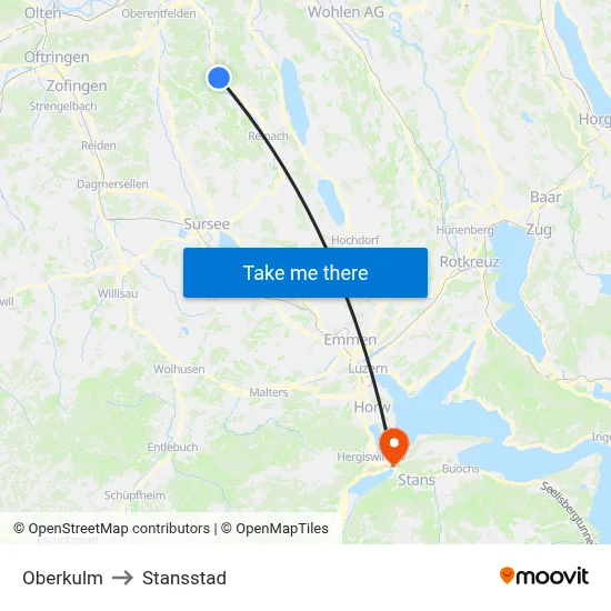 Oberkulm to Stansstad map