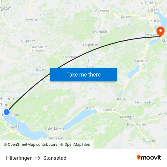 Hilterfingen to Stansstad map