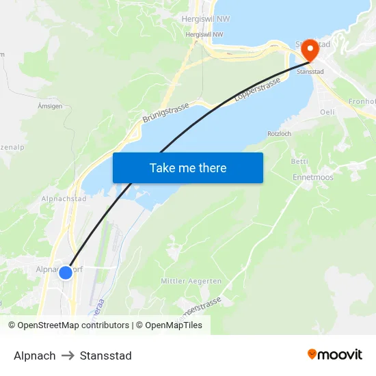 Alpnach to Stansstad map