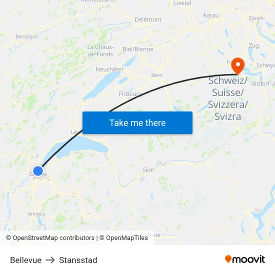 Bellevue to Stansstad map