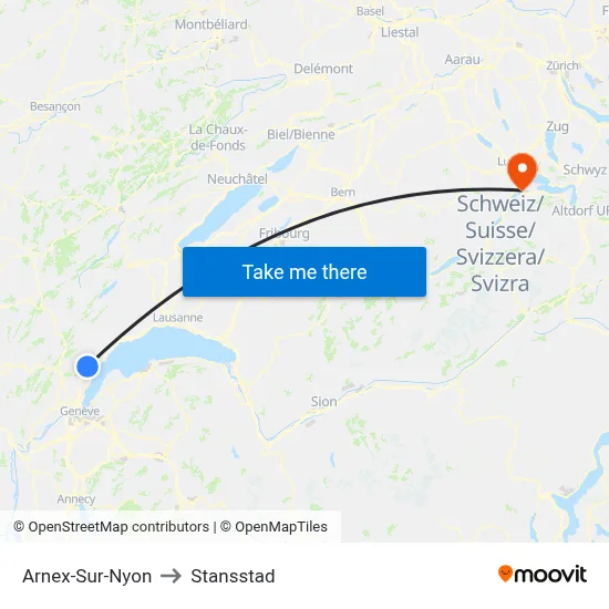 Arnex-Sur-Nyon to Stansstad map