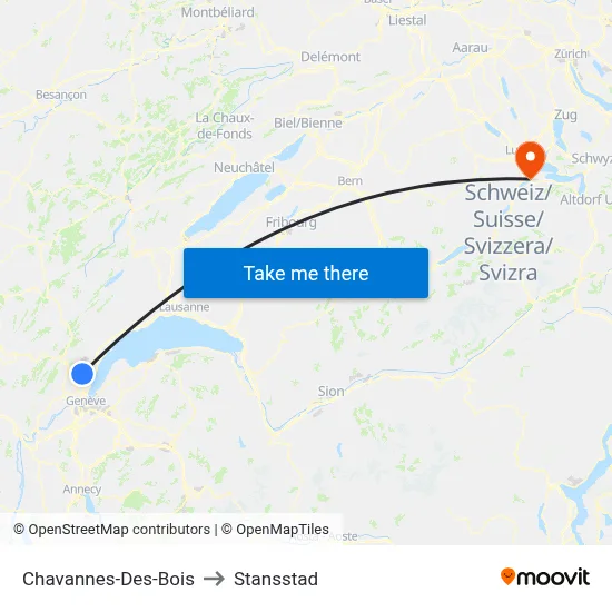 Chavannes-Des-Bois to Stansstad map